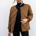 thumbnail image 1 of XPMWRP Women's Quilted Puffer Thickened Jacket Casual Long Sleeve Button Coats Solid Color Winter Warm Loose Outerwear Brown L, 1 of 5