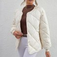 thumbnail image 1 of XPMWRP Women's Quilted Puffer Thickened Jacket Casual Long Sleeve Button Coats Solid Color Winter Warm Loose Outerwear White S, 1 of 4