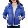 thumbnail image 1 of XPMWRP Women's Quilted Solid Color Zip Hooded Jacket Long Sleeve Casual Waterproof Coat Winter Padded Puffer Coat with Pockets Blue XXXL, 1 of 7