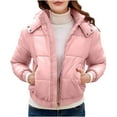 thumbnail image 1 of XPMWRP Women's Quilted Solid Color Zip Hooded Jacket Long Sleeve Casual Waterproof Coat Winter Padded Puffer Coat with Pockets Pink S, 1 of 9