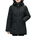 thumbnail image 1 of XPMWRP Women's Quilted Thicken Hooded Down Coats Solid Color Long Sleeve Fashion Zip Up Coats Winter Warm Loose Stand Collar Jacket with Pockets Black XL, 1 of 8