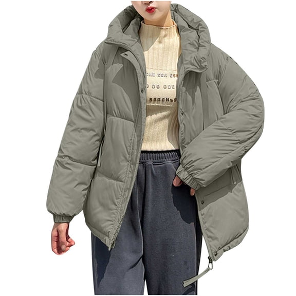 XPMWRP Women's Quilted Thicken Hooded Coats Solid Color Long Sleeve Fashion Zip Up Coats Winter Warm Loose Plus Size Jacket with Pockets Green XXL