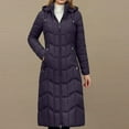 thumbnail image 1 of XPMWRP Women's Quilted Thicken Down Hooded Long Coat Straight Elegant Solid Color Jacket Winter Warm Long Sleeve Loose Parkas Jacket with Pockets Purple XL, 1 of 3