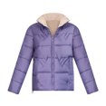 thumbnail image 1 of XPMWRP Women's Quilted Thicken Puffer Zip Jacket Long Sleeve Stand Collar Solid Color Coat Warm Winter Loose Trendy Padded Coat with Pockets Purple XXL, 1 of 7