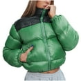 thumbnail image 1 of XPMWRP Women's Quilted Thickened Color Block Jacket Casual Long Sleeve Zipper Coat Winter Warm Plus Size Outerwear with Pockets Green XL, 1 of 6