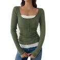 thumbnail image 1 of XPMWRP Women's Scoop Neck Button Up Ribbed Knit Sweater Casual Slim Fit Long Sleeve Comfy Solid Color Pullover Tops Green M, 1 of 4
