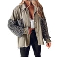 thumbnail image 1 of XPMWRP Women's Sequin Patchwork Denim Jacket Solid Color Long Sleeve Button Lapel Jackets Top Oversized Winter Warm Fashion Clothes with Pockets Brown S, 1 of 5