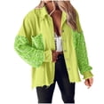 thumbnail image 1 of XPMWRP Women's Sequin Patchwork Denim Jacket Solid Color Long Sleeve Button Lapel Jackets Top Oversized Winter Warm Fashion Clothes with Pockets Green M, 1 of 5