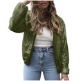 thumbnail image 1 of XPMWRP Women's Sequin Zipper Casual Jacket Long Sleeve Solid Color Comfortable Stylish Fashionable Winter Warm Trendy Loose Jacket Green M, 1 of 4