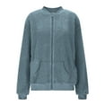 thumbnail image 1 of XPMWRP Women's Sherpa Fleece Jacket Quilted Solid Color Long Sleeve Fuzzy Comfy Fall Coat Bomber Zip Up Winter Coat with Pockets Blue XXL, 1 of 6