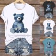 thumbnail image 1 of XPMWRP Women's Short Sleeve T-Shirt Denim Patchwork Animal Print Fashion Shirts Loose Fit Crew Neck Oversized Casual Cute Tops Black L, 1 of 5