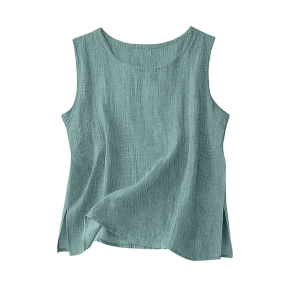 XPMWRP Women's Sleeveless Crew Neck Linen Tank Tops Side Split Casual Loose Fit Flowy Blouse for Summer Daily Wear Vacation Bronze M