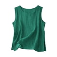 thumbnail image 1 of XPMWRP Women's Sleeveless Crew Neck Linen Tank Tops Side Split Casual Loose Fit Flowy Blouse for Summer Daily Wear Vacation Green XL, 1 of 5