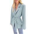 thumbnail image 1 of XPMWRP Women's Solid Color Blazer Jacket Long Sleeve Formal Office Work Clothes Notched Lapel Collar Winter Coat with Belt Blue XL, 1 of 6