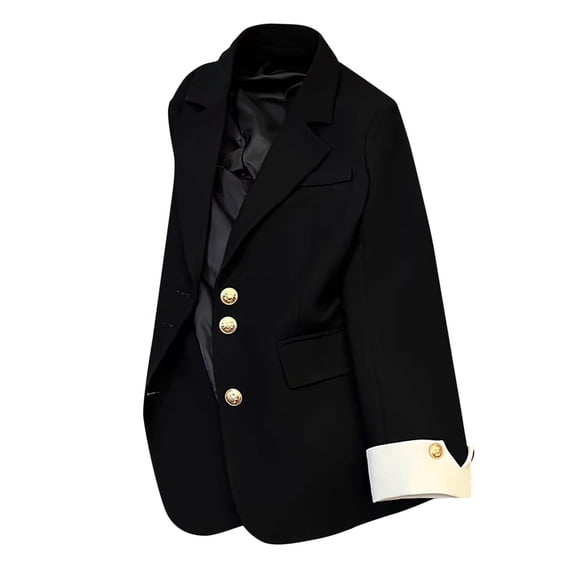 XPMWRP Women's Solid Color Blazers Business Casual Notch Lapel Open Front Coats Long Sleeve Double Breasted Suit Jackets for Office Work Black XXXL