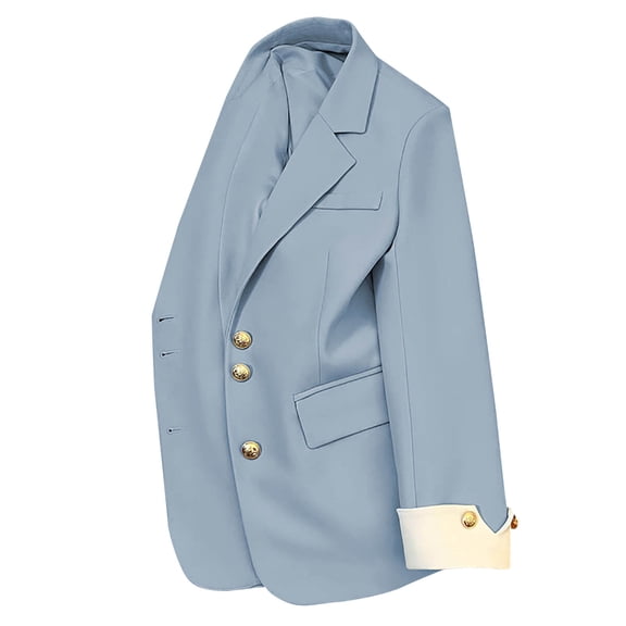XPMWRP Women's Solid Color Blazers Business Casual Notch Lapel Open Front Coats Long Sleeve Double Breasted Suit Jackets for Office Work Blue XL