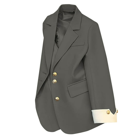 XPMWRP Women's Solid Color Blazers Business Casual Notch Lapel Open Front Coats Long Sleeve Double Breasted Suit Jackets for Office Work Gray XXL