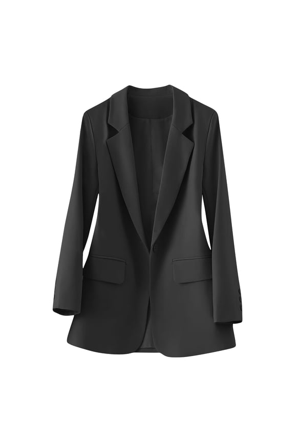 Women's Solid Color Blazers Business Casual Notch Lapel Real Pocket Coats Long Sleeve Double Breasted Suit Jackets Black L