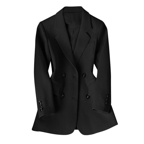 XPMWRP Women's Solid Color Blazers Business Fashion Notched Lapel Suit Coat Long Sleeve Double Breasted Dressy Blazer Jacket Black M