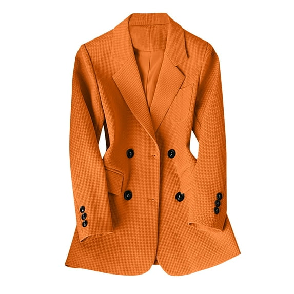 XPMWRP Women's Solid Color Blazers Business Fashion Notched Lapel Suit Coat Long Sleeve Double Breasted Dressy Blazer Jacket Orange L