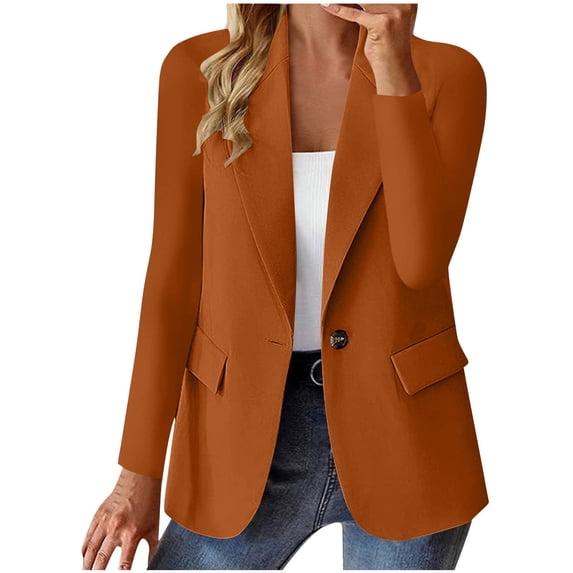 XPMWRP Women's Solid Color Button Blazers Notch Lapel Long Sleeve Business Work Jackets Suit Fall Winter Fashion Jackets Yellow XXL