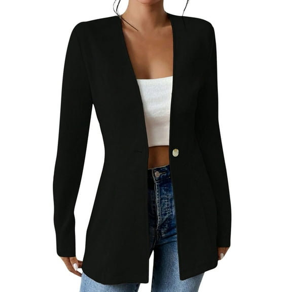 XPMWRP Women's Solid Color Buttoned Jacket V Neck Draped Outwear Long Sleeved Fashionable Casual Coats Blazer for Winter Black M