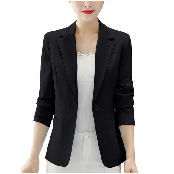 XPMWRP Women's Solid Color Buttoned Lapel Jacket Draped Outwear Long Sleeved Fashionable Casual Coats Blazer for Winter Black L