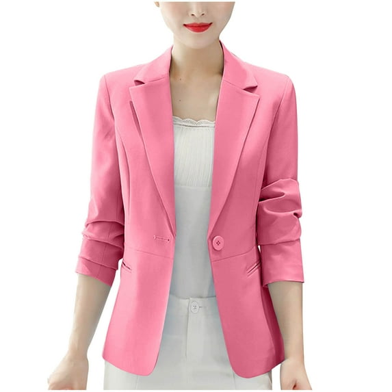 XPMWRP Women's Solid Color Buttoned Lapel Jacket Draped Outwear Long Sleeved Fashionable Casual Coats Blazer for Winter Pink L