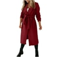 thumbnail image 1 of XPMWRP Women's Solid Color Casual Trench Coat Classic Notch Lapel Windproof Overcoat Fall Winter Fashion Jackets with Belt Red XL, 1 of 7