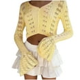 thumbnail image 1 of XPMWRP Women's Solid Color Crochet Cardigan Sweater Long Sleeve Button Hollow Out Lightweight V Neck Cropped Knit Cardigan Yellow M, 1 of 6