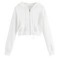 thumbnail image 1 of XPMWRP Women's Solid Color Crop Hoodies Zipper Sweatshirt Long Sleeve Oversized Drawstring Pullover Loose Fall Winter Warm Sweatshirt with Pockets White M, 1 of 8