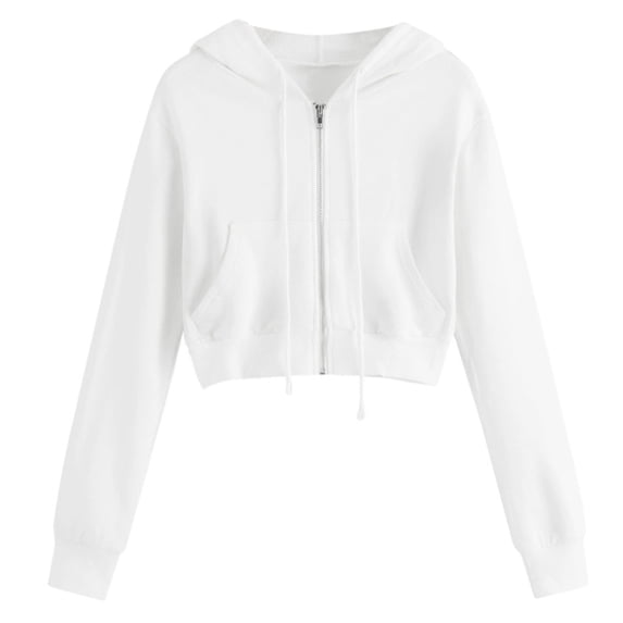 XPMWRP Women's Solid Color Crop Hoodies Zipper Sweatshirt Long Sleeve Oversized Drawstring Pullover Loose Fall Winter Warm Sweatshirt with Pockets White M
