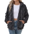 thumbnail image 1 of XPMWRP Women's Solid Color Double faced Fleece Jacket Warm Sherpa Hoodie Oversized Faux Fur Fluffy Winter Coats Drawstring Winter Coats Gray S, 1 of 6