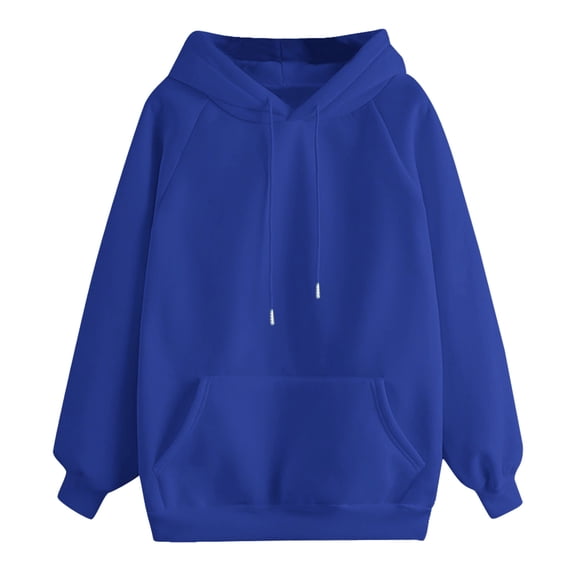 XPMWRP Women's Solid Color Drawstring Hoodie Sweatshirts Loose Casual Long Sleeve Pullover Oversized Fall Winter Warm Sweatshirt Blue S