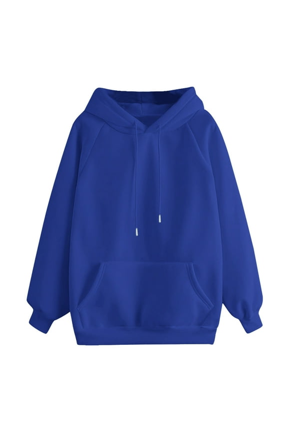 Women's Solid Color Drawstring Hoodie Sweatshirts Loose Casual Long Sleeve Pullover Oversized Fall Winter Warm Sweatshirt Blue S