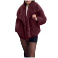 thumbnail image 1 of XPMWRP Women's Solid Color Fleece Coats Fluffy Shaggy Zip Up Jacket Long Sleeve Lapel Winter Furry Coats Outwear Red M, 1 of 6