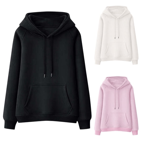 XPMWRP Women's Solid Color Fleece Hoodie Drawstring Sweatshirt Long Sleeve Loose Pullover Casual Winter Warm Sweatshirt With Pocket Pink M