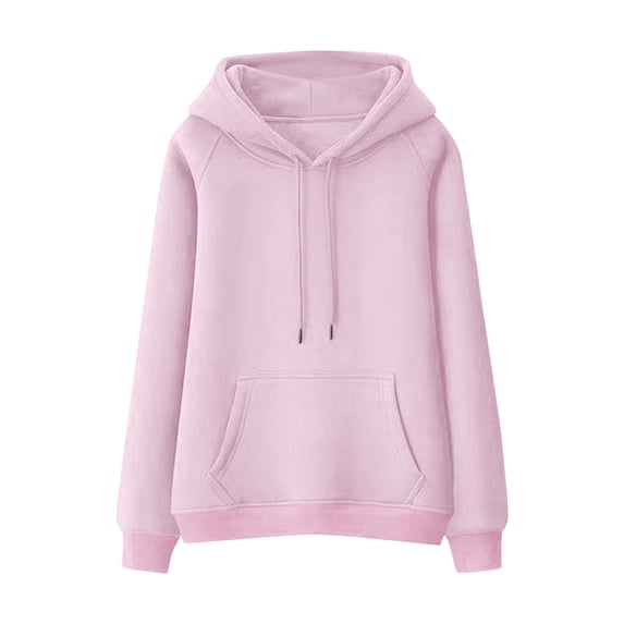 XPMWRP Women's Solid Color Fleece Hoodie Drawstring Sweatshirt Long Sleeve Loose Pullover Casual Winter Warm Sweatshirt With Pocket Pink XXL