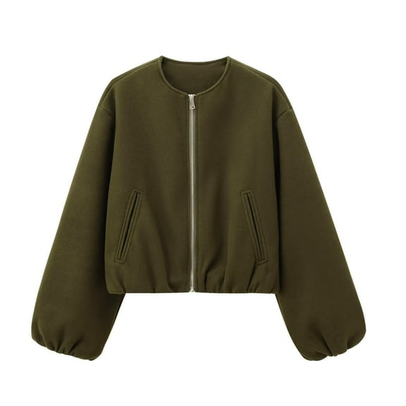 XPMWRP Women's Solid Color Full Zip Up Jackets Casual Fleece Long Sleeve Loose Warm Bomber Jacket Coats Winter Outfits Army Green XS