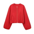 thumbnail image 1 of XPMWRP Women's Solid Color Full Zip Up Jackets Casual Fleece Long Sleeve Loose Warm Bomber Jacket Coats Winter Outfits Red L, 1 of 3