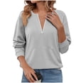 thumbnail image 1 of XPMWRP Women's Solid Color Half Zip Sweatshirt 3/4 Sleeve Loose Fit Casual Fashion Pullover Tops Spring Fall Sweatshirt Gray M, 1 of 6