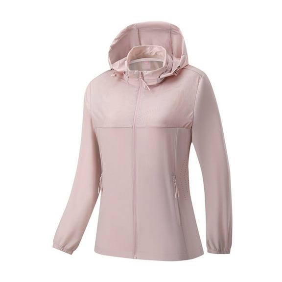 XPMWRP Women's Solid Color Hooded Coats Cooling Shirt Tops Full Zip Athletic Gym Detachable Cap Breathable Thin Jackets with Pockets Pink XXXL