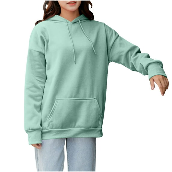 XPMWRP Women's Solid Color Hoodie Drawstring Sweatshirt Casual Loose Long Sleeve Plus Size Pullover Fall Winter Warm Sweatshirt with Pockets Green M