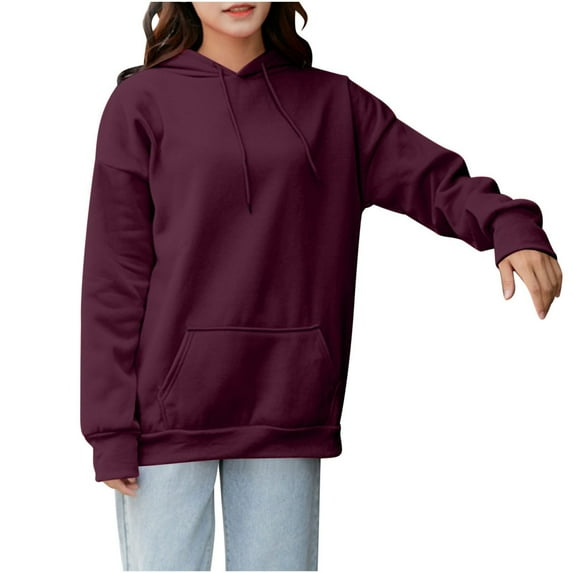 XPMWRP Women's Solid Color Hoodie Drawstring Sweatshirt Casual Loose Long Sleeve Plus Size Pullover Fall Winter Warm Sweatshirt with Pockets Red L