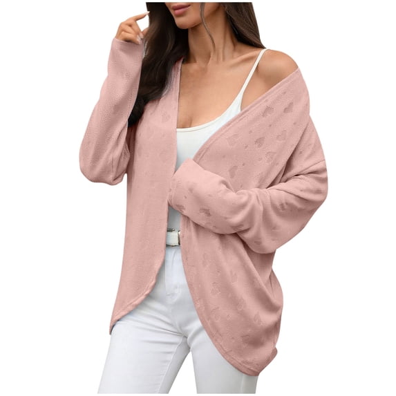 XPMWRP Women's Solid Color Knit Cardigan Coat Open Front Long Sleeve Loose Fit Casual Lightweight Drape Hem Outerwear Pink XXL