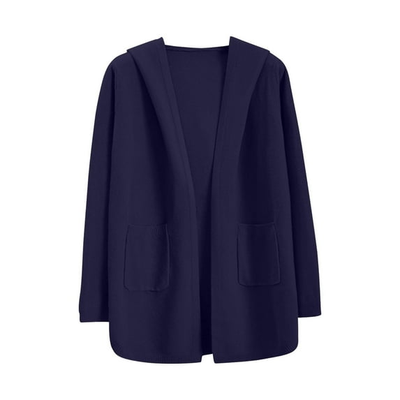 XPMWRP Women's Solid Color Long Cardigan Coats Lightweight Open Front Duster Knit Fashion Sweater Coats Trendy with Pocket Blue Free Size
