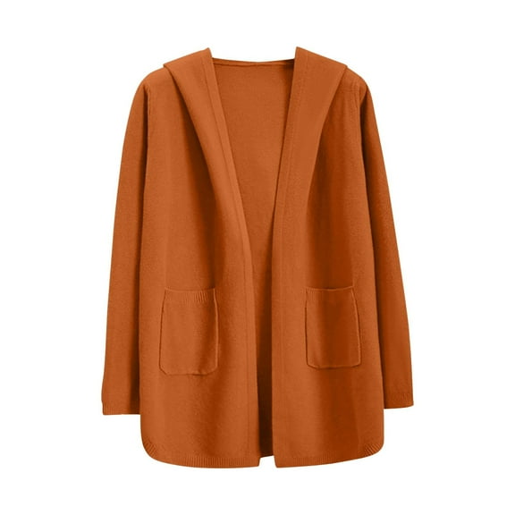 XPMWRP Women's Solid Color Long Cardigan Coats Lightweight Open Front Duster Knit Fashion Sweater Coats Trendy with Pocket Orange Free Size