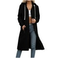 thumbnail image 1 of XPMWRP Women's Solid Color Long Fleece Quilted Hoodies Loose Fit Oversized Zip Up Coat with Double Pocket Casual Warm Winter Jackets Black L, 1 of 4