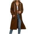 thumbnail image 1 of XPMWRP Women's Solid Color Long Fleece Quilted Hoodies Loose Fit Oversized Zip Up Coat with Double Pocket Casual Warm Winter Jackets Brown XXL, 1 of 4