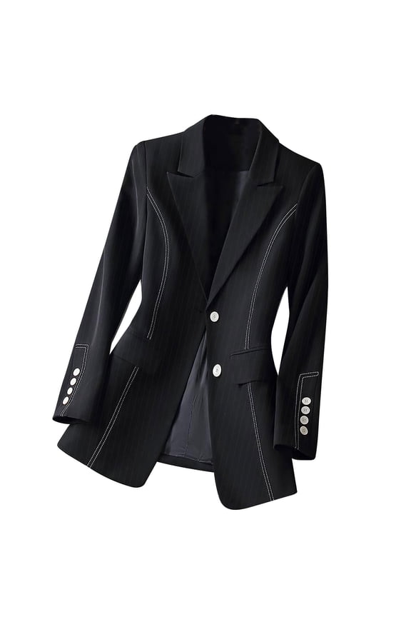 Women's Solid Color Long Sleeve Lape Luxury Suit Casual Jacket Slim Blazer Double Breasted Fashion Jacket Black M